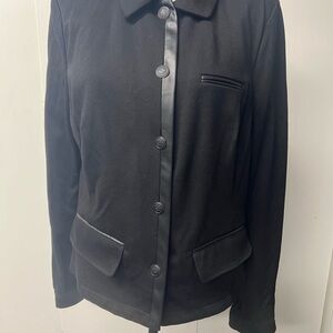 Cabi Tudor black Ponte knit button front jacket.